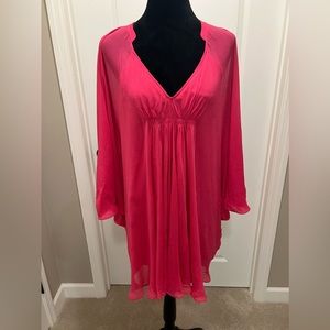 DVF Fleurette Silk Caftan Dress pink, Size 4